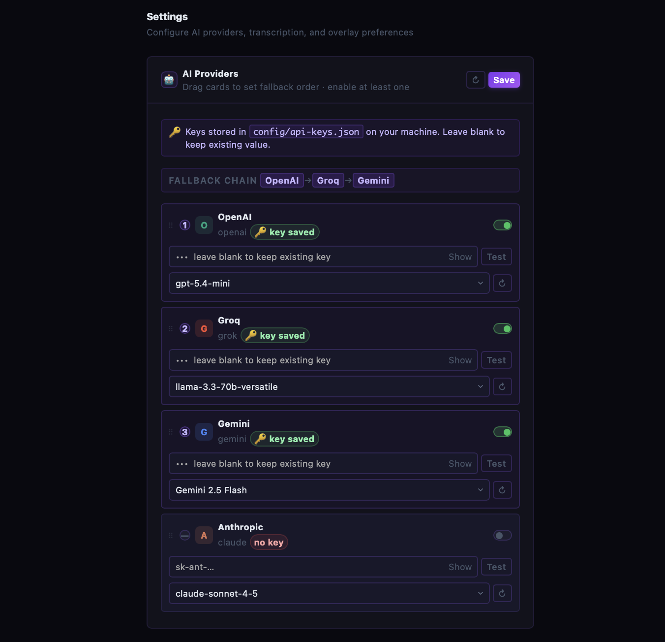 AI Providers & Fallback Chain
